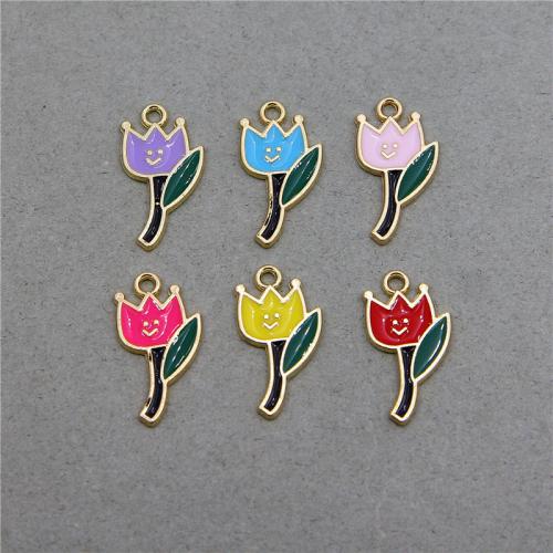 Tibetan Style Enamel Pendants, Flower, plated, fashion jewelry & DIY, more colors for choice, nickel, lead & cadmium free, 23x12x2mm, Approx 100PCs/Bag, Sold By Bag