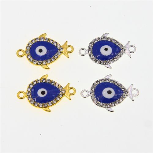 Evil Eye Connector, Tibetan Style, plated, fashion jewelry & DIY & enamel & with rhinestone & 1/1 loop, more colors for choice, nickel, lead & cadmium free, 5x16x20mm, Approx 100PCs/Bag, Sold By Bag