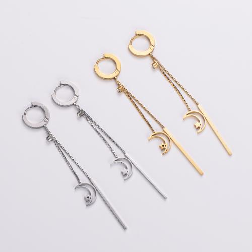 Fashion Fringe Earrings 316L Stainless Steel Moon and Star fashion jewelry & for woman 80mm Sold By Pair