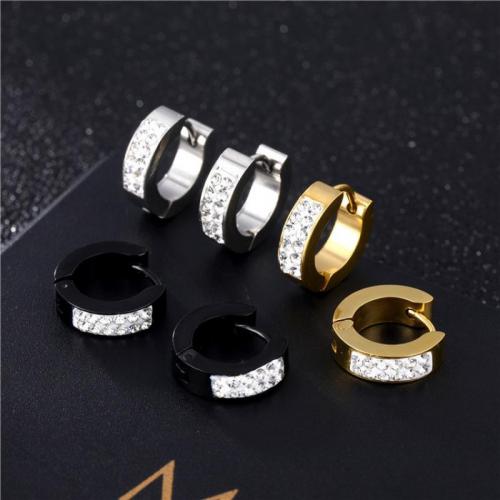 Titanium Steel  Earring, fashion jewelry & Unisex & with rhinestone, more colors for choice, width 4mm, inner diameter 9mm, Sold By PC