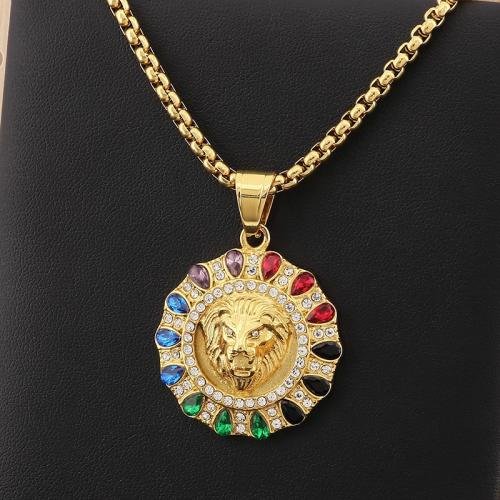 Stainless Steel Jewelry Necklace, 304 Stainless Steel, Lion, Vacuum Ion Plating, different size for choice & different styles for choice & micro pave cubic zirconia & for man, more colors for choice, Sold By PC