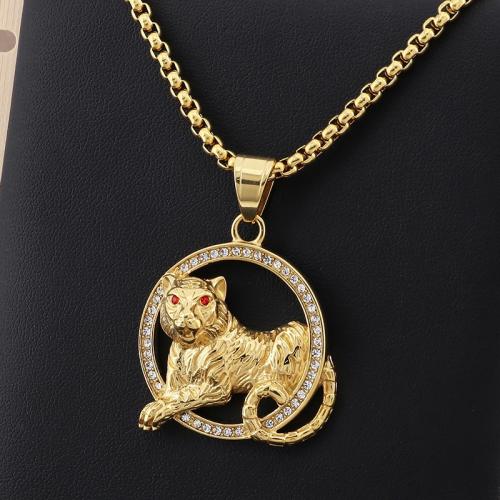 Stainless Steel Jewelry Necklace, 304 Stainless Steel, Tiger, Vacuum Ion Plating, different styles for choice & micro pave cubic zirconia & for man, more colors for choice, Sold By PC