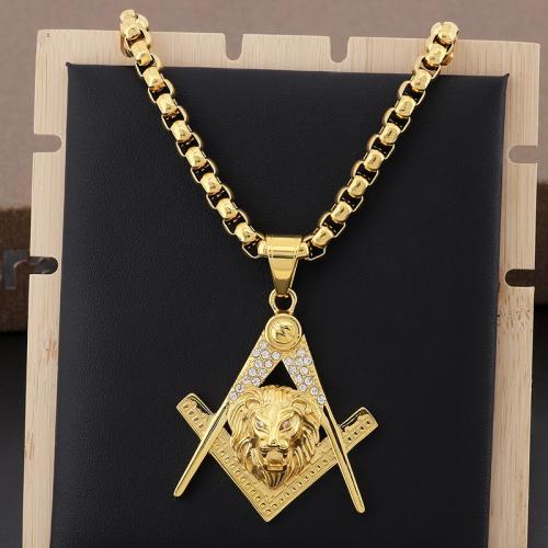 Stainless Steel Jewelry Necklace 304 Stainless Steel Lion Vacuum Ion Plating fashion jewelry & for man & with rhinestone Sold By PC
