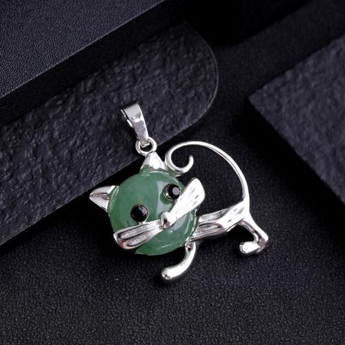 Gemstone Pendants Jewelry, Natural Stone, Cat, silver color plated, DIY & different materials for choice, more colors for choice, 33x38mm, Sold By PC