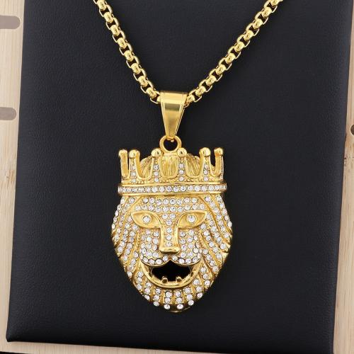Stainless Steel Jewelry Necklace 304 Stainless Steel Vacuum Ion Plating fashion jewelry & for man & with rhinestone Sold By PC