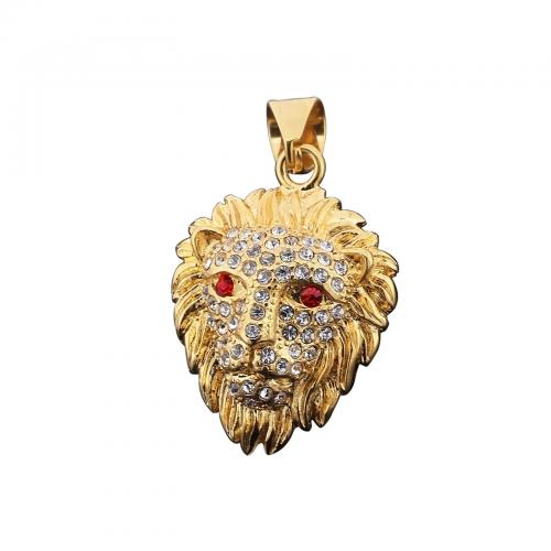 Stainless Steel Animal Pendants, 304 Stainless Steel, Lion, Vacuum Ion Plating, DIY & with rhinestone, more colors for choice, 37x27mm, Sold By PC
