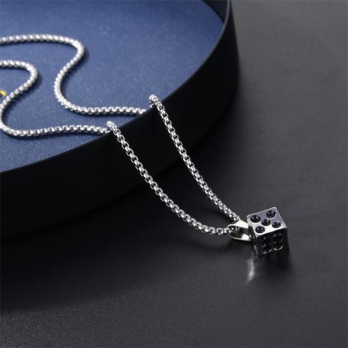 Titanium Steel Necklace, with Tibetan Style, Dice, plated, fashion jewelry, silver color, Length:70 cm, Sold By PC