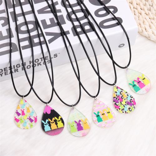 Easter Jewelry, Acrylic, with leather cord, with 5cm extender chain, printing, different color and pattern for choice & fashion jewelry & for woman, Length:Approx 40-45 cm, Sold By PC