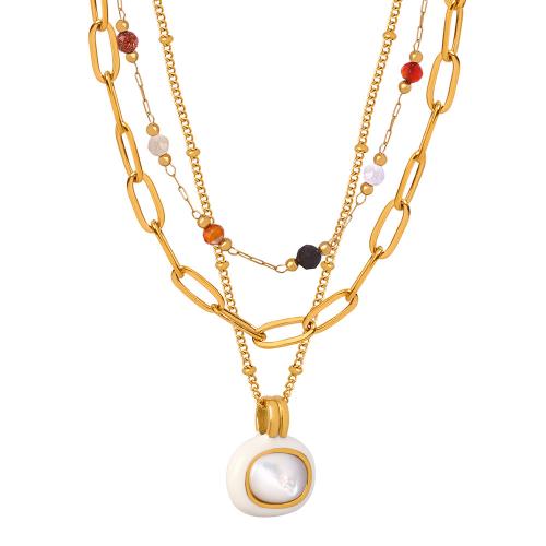 Titanstahl Halskette, mit Naturstein & Malachit & Weiße Muschel, plattiert, verschiedene Stile für Wahl & für Frau, goldfarben, verkauft von PC