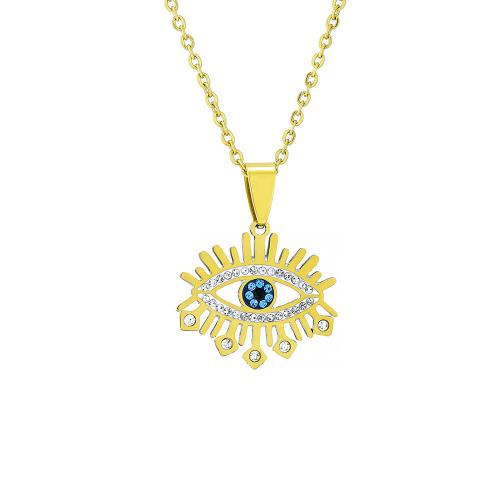 Evil Eye Jewelry Necklace 304 Stainless Steel with Titanium Steel plated Unisex & micro pave cubic zirconia Length Approx 50 cm Sold By PC