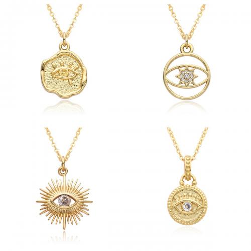 Evil Eye Jewelry Necklace, Brass, plated, different styles for choice & micro pave cubic zirconia & for woman, golden, Length:Approx 41-50 cm, Sold By PC