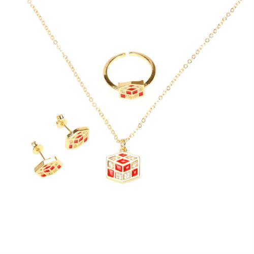 Brass Jewelry Set plated & micro pave cubic zirconia & for woman & enamel golden Sold By PC