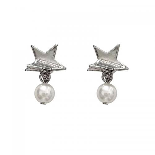 alliage de zinc Boucle d'oreille goutte, avec perle de plastique, étoile, Placage de couleur platine, bijoux de mode & pour femme, 20mm, Vendu par paire