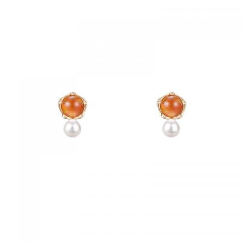 Zinc Alloy Stud Earring with Plastic Pearl gold color plated fashion jewelry & for woman 10mm Sold By Pair