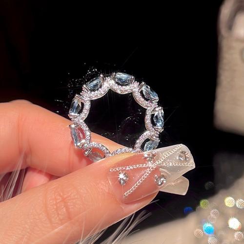 metal anillo, chapado en color de platina, micro arcilla de zirconia cúbica & para mujer, tamaño:7, Vendido por UD
