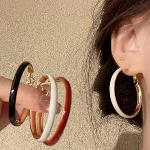 alliage de zinc boucle d'oreille cercle, beignet, Placage de couleur d'or, bijoux de mode & pour femme, plus de couleurs à choisir, 40mm, Vendu par paire