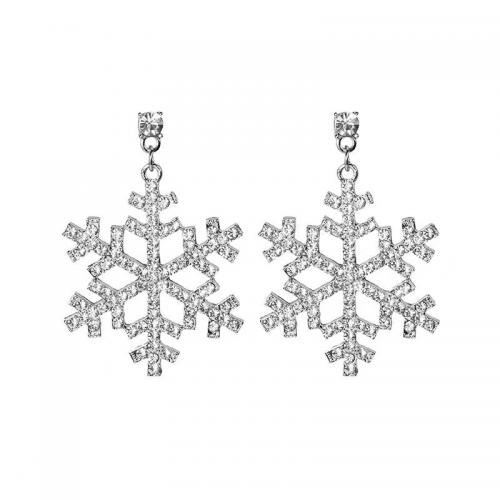 Zinc Alloy Drop Earring Snowflake plated for woman & with rhinestone Sold By Pair