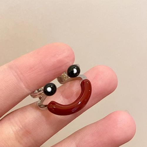 Zinc Alloy Cuff Finger Ring Smiling Face platinum color plated fashion jewelry & for woman & enamel US Ring Sold By PC