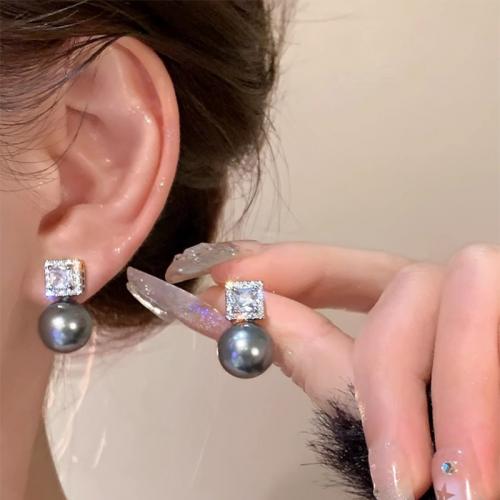 alliage de zinc Boucle d'oreille goutte, avec perle de plastique, Motif géométrique, Placage, bijoux de mode & pour femme & avec strass, plus de couleurs à choisir, 10x20mm, Vendu par paire