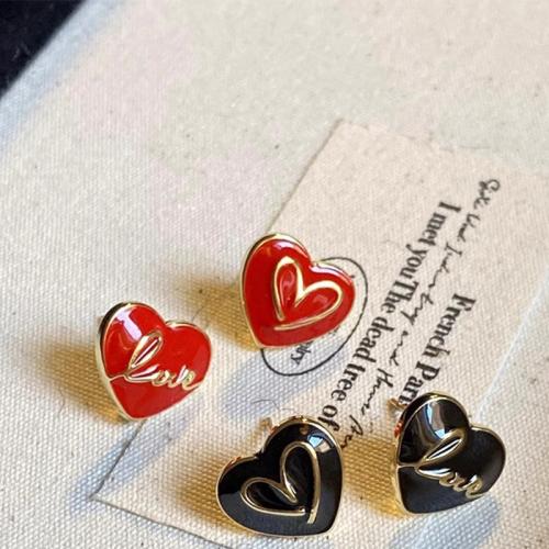 Tibetan Style Stud Earring, Heart, plated, fashion jewelry & for woman & enamel, more colors for choice, 20mm, Sold By Pair