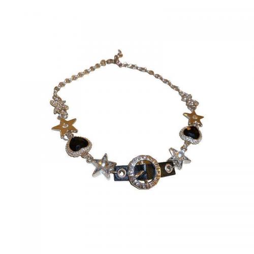 Zinklegierung Halskette, mit PU Leder, Platinfarbe platiniert, Modeschmuck & für Frau & mit Strass, Länge ca. 16 ZollInch, verkauft von PC