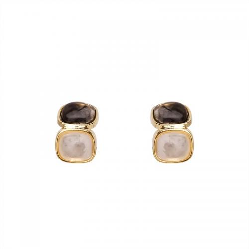 Zinc Alloy Stud Earring with Resin Geometrical Pattern gold color plated fashion jewelry & for woman Sold By Pair