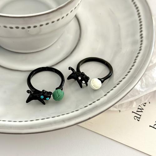 Zinc Alloy Cuff Finger Ring Cat stoving varnish fashion jewelry & for woman & with rhinestone US Ring Sold By PC