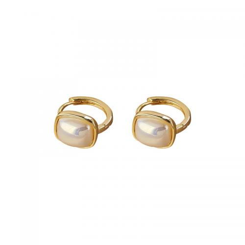 alliage de zinc Huggie Anneau d'oreille, avec perle de plastique, Motif géométrique, Placage de couleur d'or, bijoux de mode & pour femme, 10x15mm, Vendu par paire