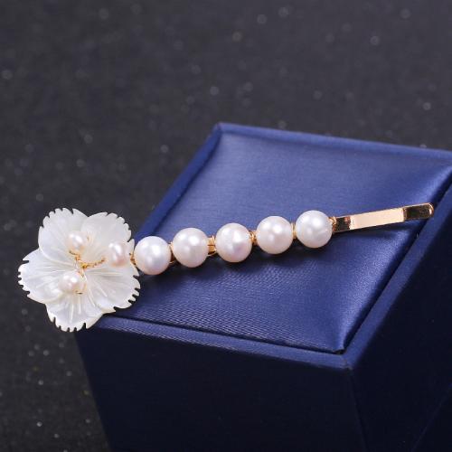Hair Slide Freshwater Pearl with Zinc Alloy handmade for woman white Pearl 4-8mm Sold By PC