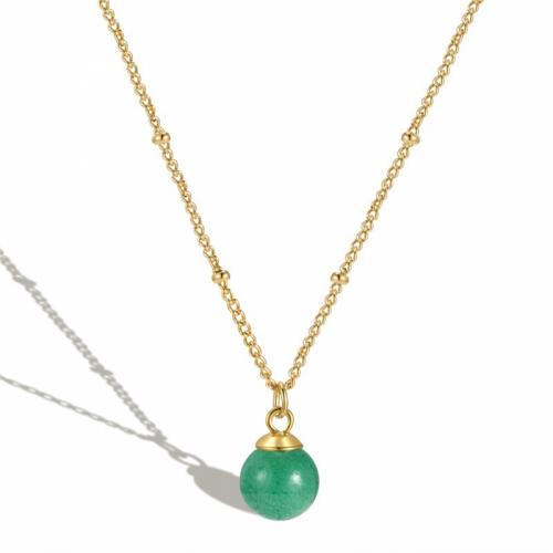 Titanium Steel Necklace with Dyed Jade with 5cm extender chain Round Vacuum Ion Plating fashion jewelry & for woman green nickel lead & cadmium free Length Approx 45 cm Sold By PC