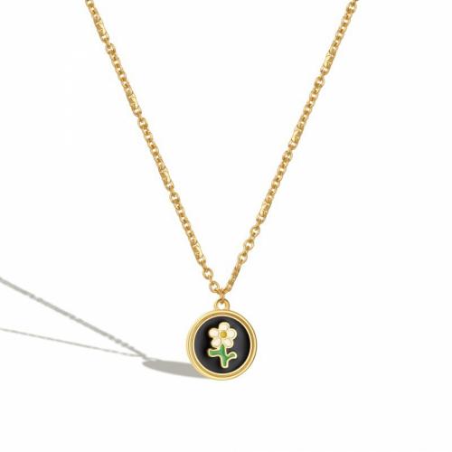 Titanium Steel Necklace with 5cm extender chain Flat Round Vacuum Ion Plating fashion jewelry & for woman & enamel mixed colors nickel lead & cadmium free Length Approx 38 cm Sold By PC