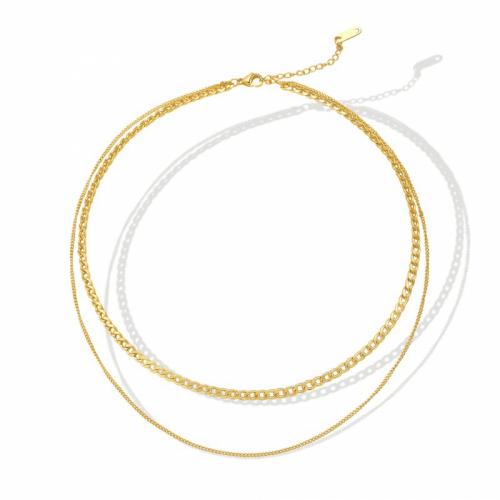 Titanstahl Halskette, mit Verlängerungskettchen von 5cm, Doppelschicht & Modeschmuck & für Frau, goldfarben, frei von Nickel, Blei & Kadmium, Länge:ca. 38 cm, ca. 42 cm, verkauft von PC