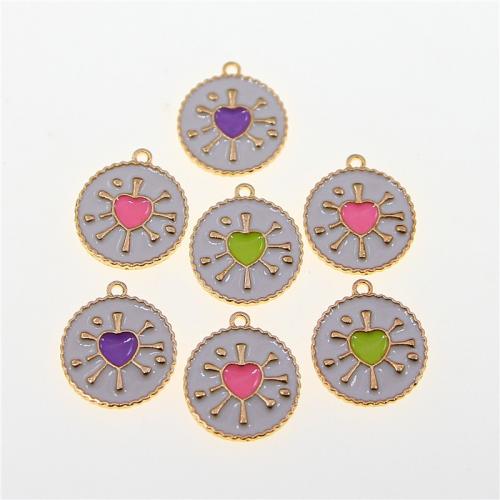 Tibetan Style Enamel Pendants, Flat Round, KC gold color plated, fashion jewelry & DIY, more colors for choice, nickel, lead & cadmium free, 18x15x2mm, Approx 100PCs/Bag, Sold By Bag