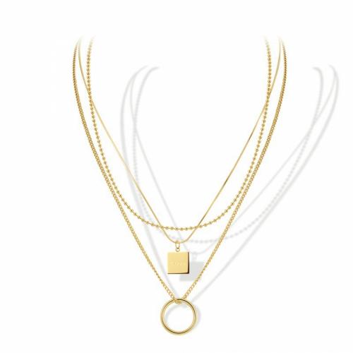Titanstahl Halskette, mit Verlängerungskettchen von 5cm, Kreisring, drei Schichten & Modeschmuck & für Frau, goldfarben, frei von Nickel, Blei & Kadmium, Länge:ca. 42 cm, ca. 44 cm, ca. 50 cm, verkauft von PC