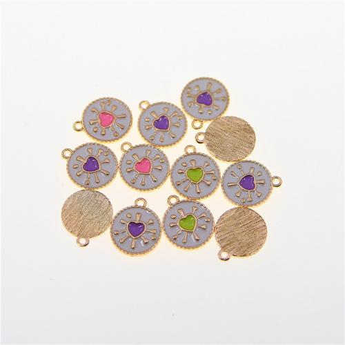 Tibetan Style Enamel Pendants, Flat Round, KC gold color plated, fashion jewelry & DIY, more colors for choice, nickel, lead & cadmium free, 23x20x2mm, Approx 100PCs/Bag, Sold By Bag
