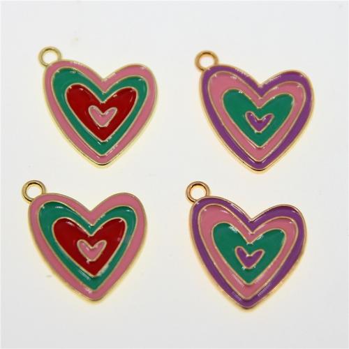 Tibetan Style Enamel Pendants, Heart, KC gold color plated, fashion jewelry & DIY, mixed colors, nickel, lead & cadmium free, 22x19x2mm, Approx 100PCs/Bag, Sold By Bag