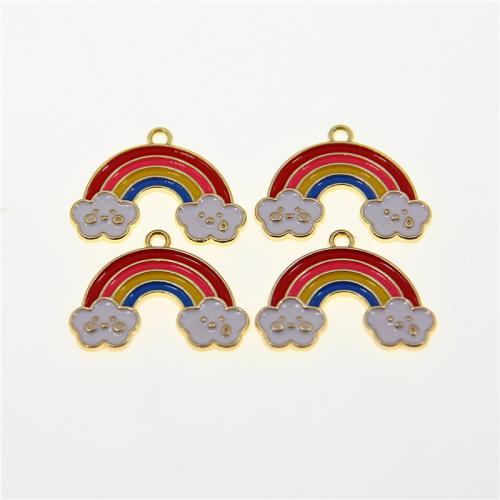 Tibetan Style Enamel Pendants, Rainbow, KC gold color plated, fashion jewelry & DIY, mixed colors, nickel, lead & cadmium free, 25x19x2mm, Approx 100PCs/Bag, Sold By Bag