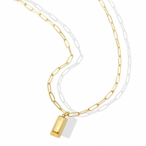 Titanium Steel Necklace, with 5cm extender chain, Rectangle, Vacuum Ion Plating, fashion jewelry & for woman, golden, nickel, lead & cadmium free, 8x12mm, Length:Approx 44 cm, Sold By PC