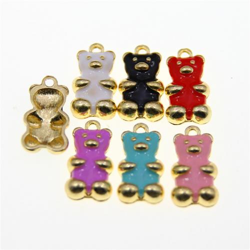 Tibetan Style Enamel Pendants, Bear, KC gold color plated, fashion jewelry & DIY, more colors for choice, nickel, lead & cadmium free, 24x13x5mm, Approx 100PCs/Bag, Sold By Bag