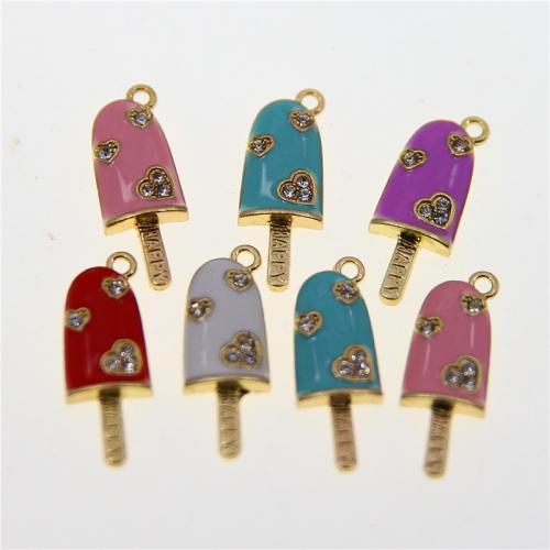 Tibetan Style Enamel Pendants, KC gold color plated, fashion jewelry & DIY & with rhinestone, more colors for choice, nickel, lead & cadmium free, 25x10x4mm, Approx 100PCs/Bag, Sold By Bag