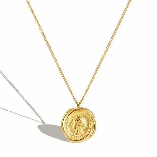 Titanium Steel Necklace with 5cm extender chain Flat Round Vacuum Ion Plating fashion jewelry & for woman golden nickel lead & cadmium free Length Approx 45 cm Sold By PC