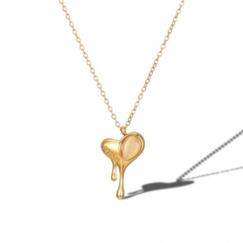 Titanová ocel náhrdelník, Titanium ocel, s Kočky Eye, s 5cm extender řetězce, Srdce, módní šperky & pro ženy, zlatý, nikl, olovo a kadmium zdarma, Délka Cca 40 cm, Prodáno By PC