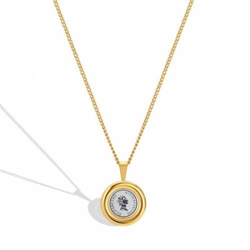 Titanium Steel Necklace with 5cm extender chain Flat Round Vacuum Ion Plating fashion jewelry & for woman mixed colors nickel lead & cadmium free Length Approx 45 cm Sold By PC