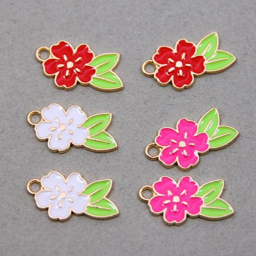 Tibetan Style Enamel Pendants, Flower, KC gold color plated, fashion jewelry & DIY, more colors for choice, nickel, lead & cadmium free, 13x24x2mm, Approx 100PCs/Bag, Sold By Bag