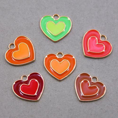 Tibetan Style Enamel Pendants, Heart, KC gold color plated, fashion jewelry & DIY, more colors for choice, nickel, lead & cadmium free, 19x20x2mm, Approx 100PCs/Bag, Sold By Bag