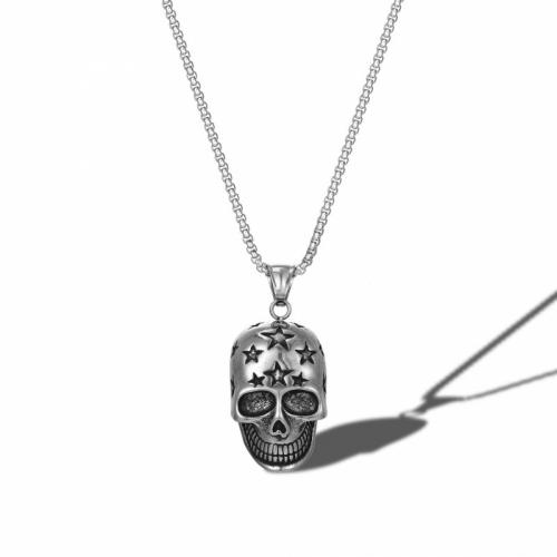 Titanium Steel Necklace, Skull, polished, fashion jewelry & Unisex, original color, nickel, lead & cadmium free, Length:Approx 75 cm, Sold By PC