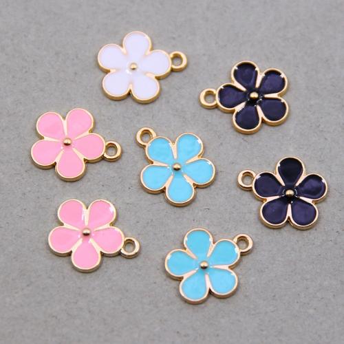 Tibetan Style Enamel Pendants, Flower, KC gold color plated, fashion jewelry & DIY, more colors for choice, nickel, lead & cadmium free, 17x15x2mm, Approx 100PCs/Bag, Sold By Bag
