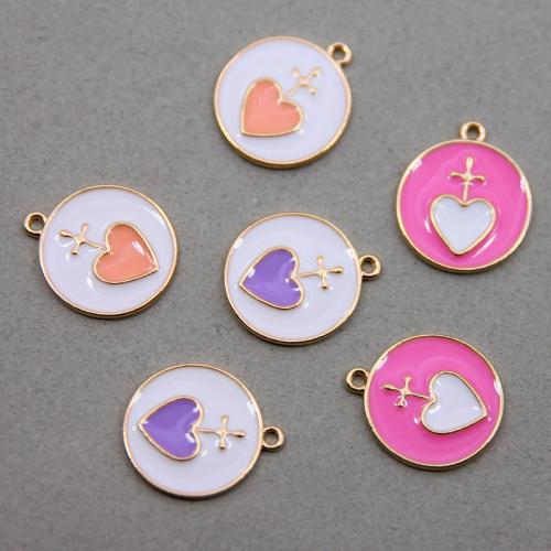 Zinc Alloy Enamel Pendants Flat Round KC gold color plated fashion jewelry & DIY nickel lead & cadmium free Approx Sold By Bag