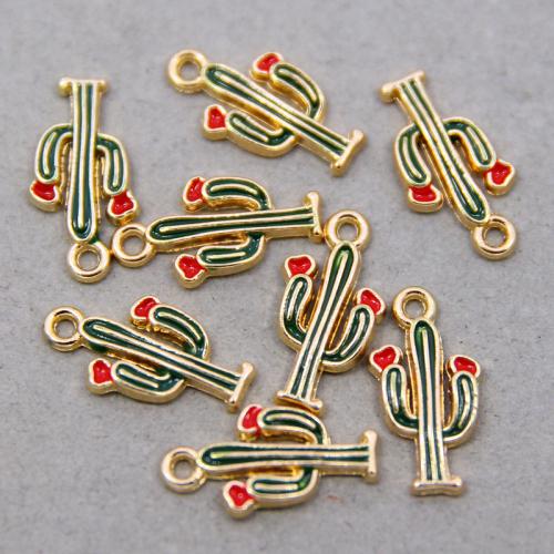 Tibetan Style Enamel Pendants, Opuntia Stricta, KC gold color plated, fashion jewelry & DIY, mixed colors, nickel, lead & cadmium free, 19x10x3mm, Approx 100PCs/Bag, Sold By Bag