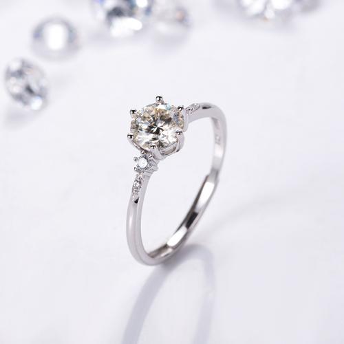 Solidny srebrny pierścień, 925 Srebro, ze Okręg wyborczy Moissanite, biżuteria moda & dla kobiety, bez zawartości niklu, ołowiu i kadmu, rozmiar:7, sprzedane przez PC